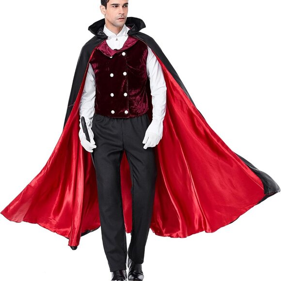 Vampire Cosplay Costume Men with Cape Cloak Shirt Pants Robe Coat M NWT - Picture 1 of 15